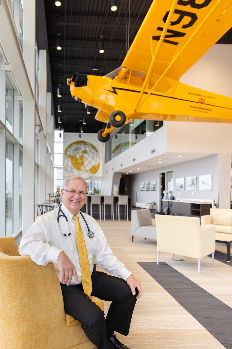 Dr. Steve Edmondson, DO, FAA Aviation Medical Examiner, at the Amway Aviation Hangar, Gerald R. Ford International Airport