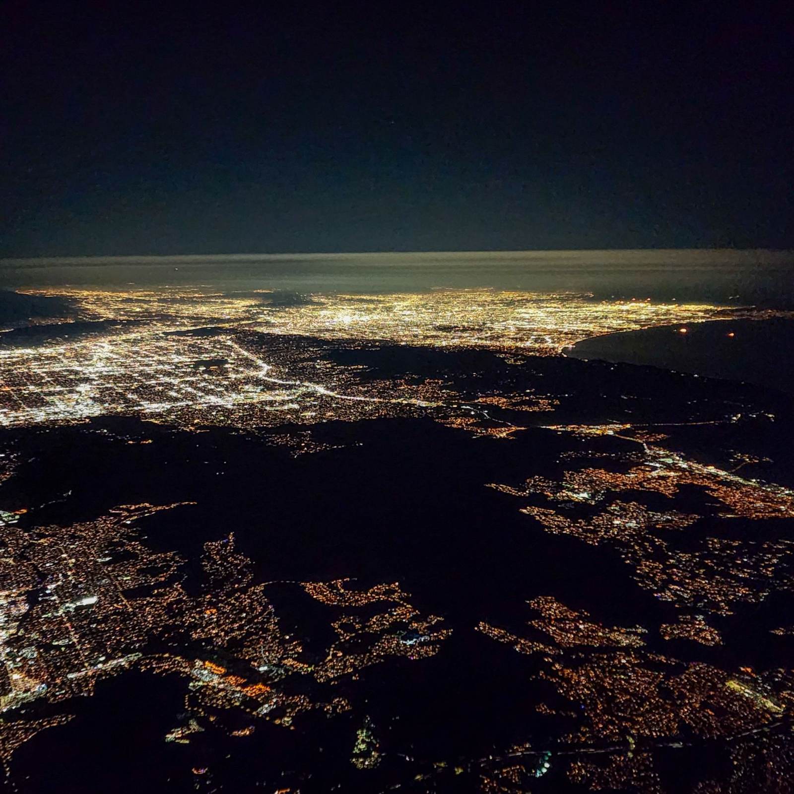 City lights seen from altitude at night