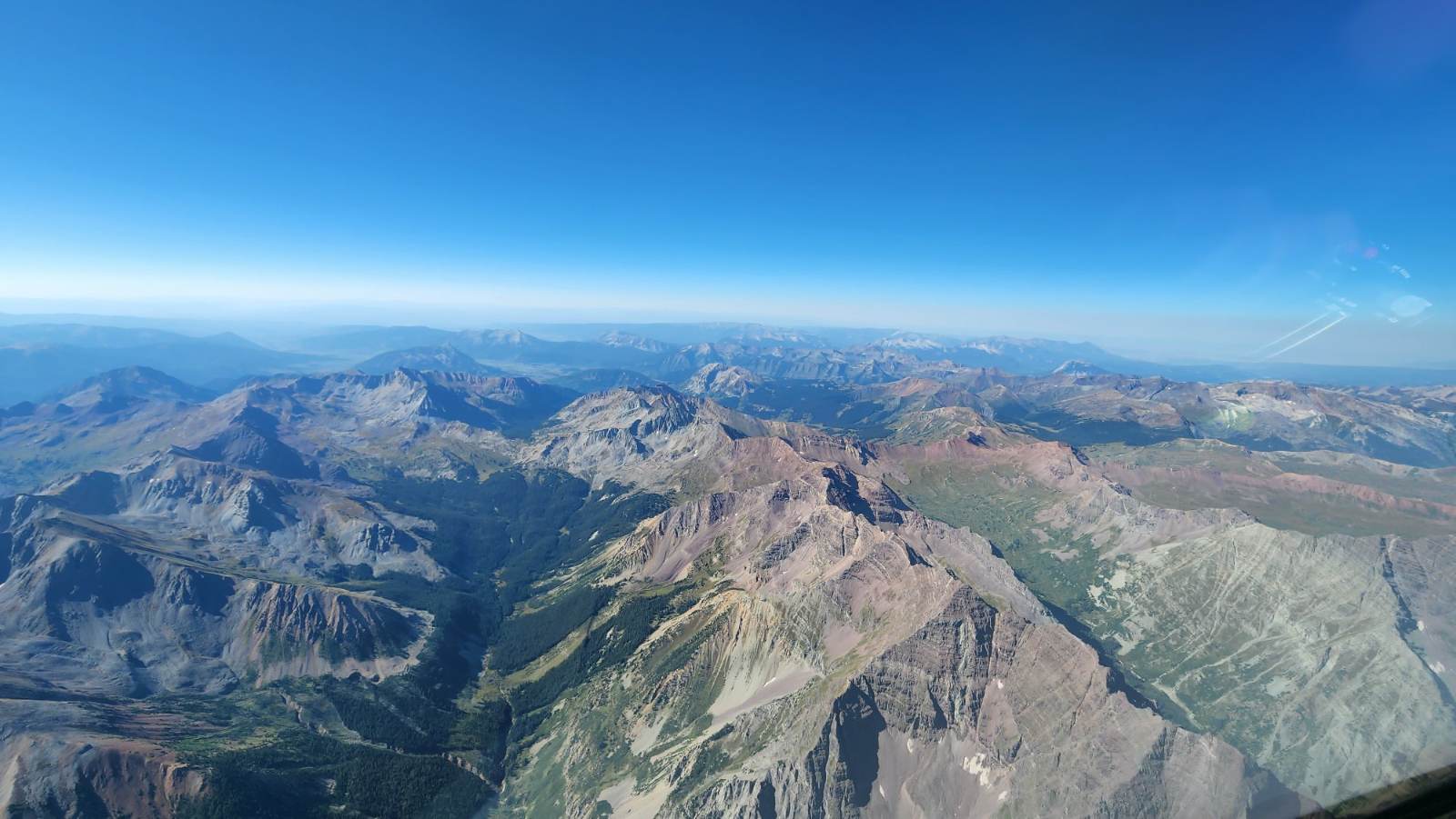 Rocky Mountain peaks seen from the flight deck